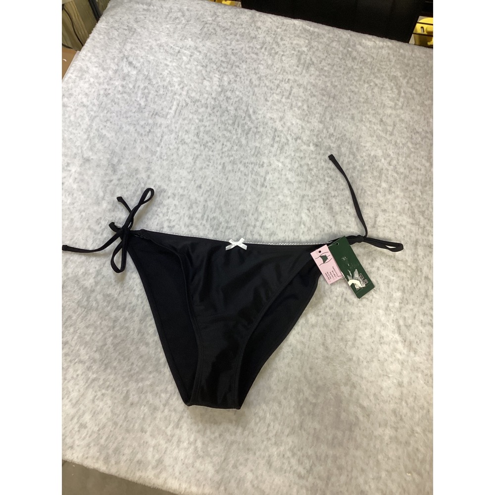 Wild Fable Womens Black Extra Cheeky Side Tie Bikini Bottom Size L Picot Trim
